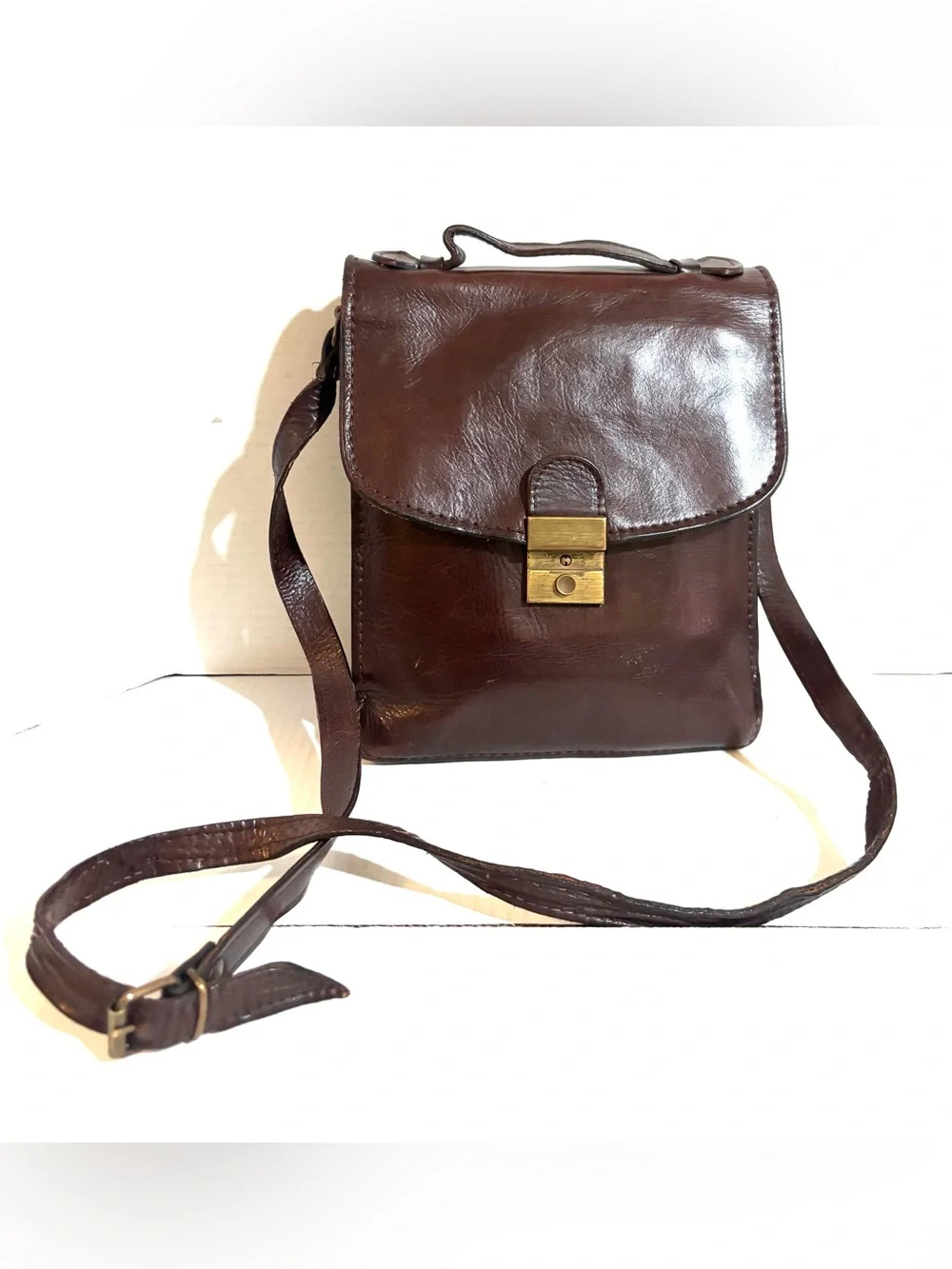 Vintage unisex Classic Brown Leather Men’s Crossbody everyday Bag